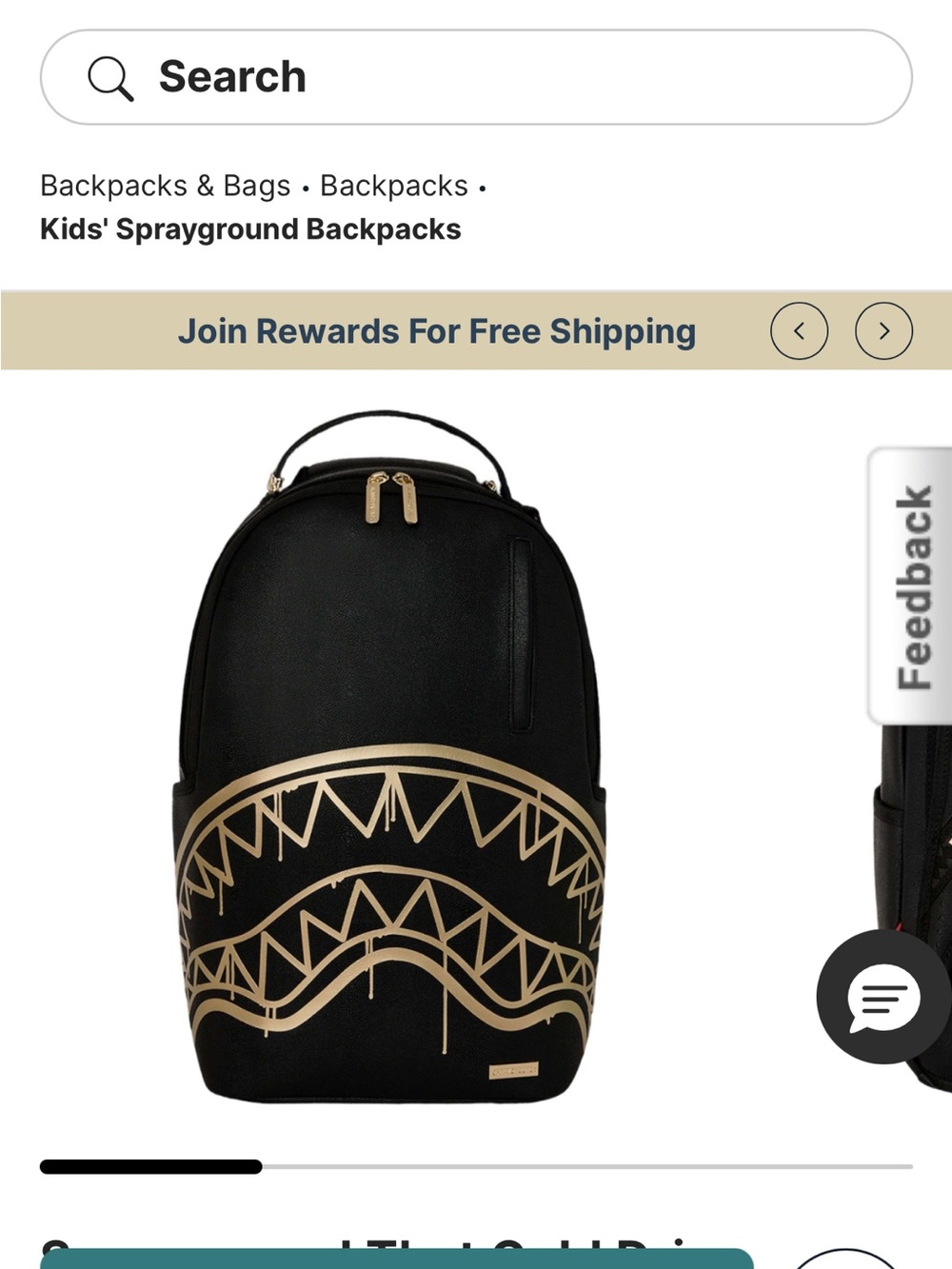 Sprayground Black and Gold Shark Mouth Kids Backpack